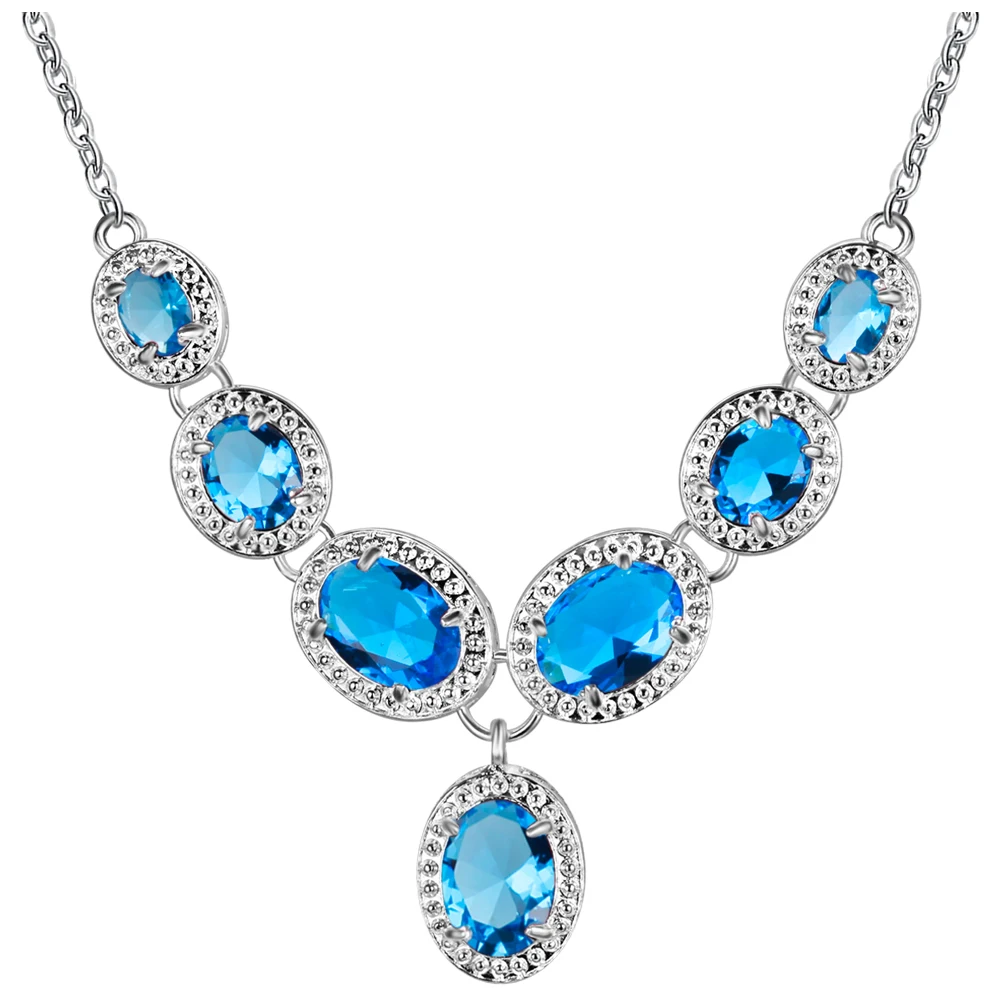 Комплект с серебряным покрытием merek pesona Wanita busana permata safir biru liontin kalung untuk wanita asli murni