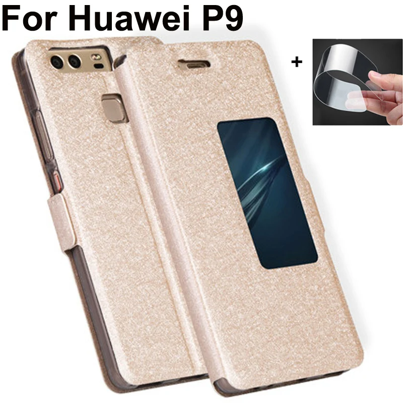 Роскошный кожаный чехол с окошком спереди для Huawei P9 5 2 дюйма телефона P 9 задние