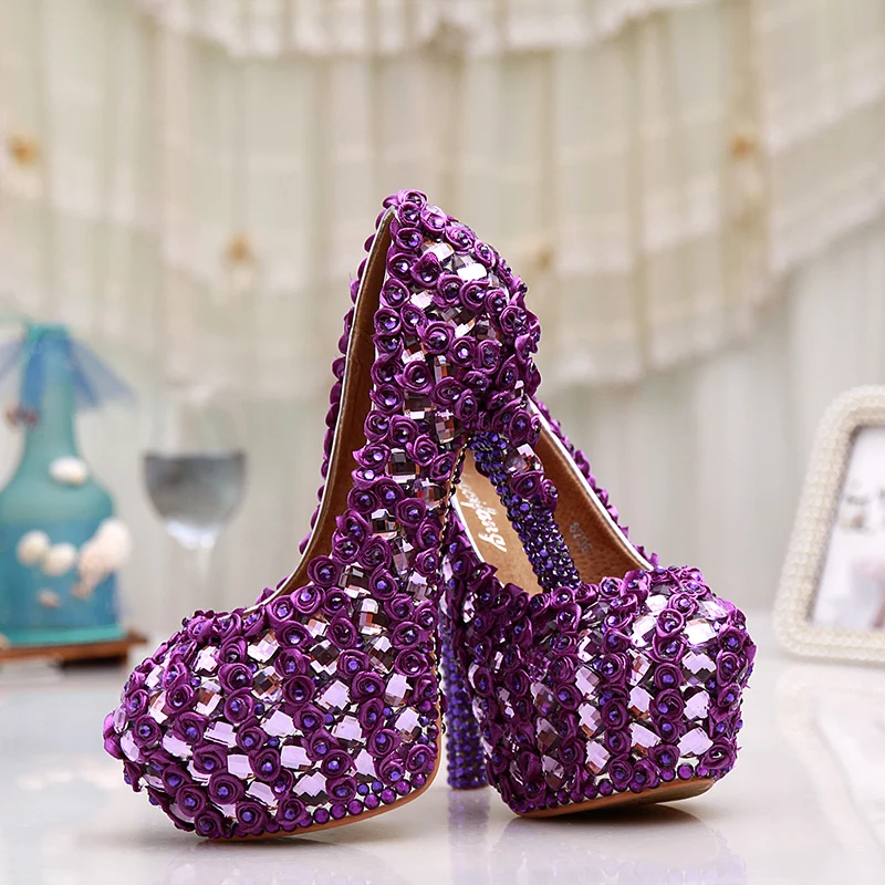 Великолепные пурпурные туфли на каблуке большого размера 11 с прозрачной