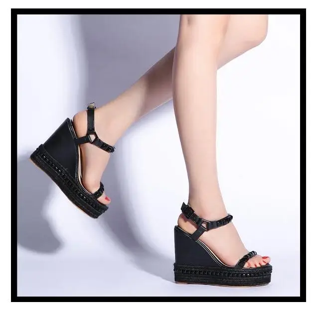 XGRAVITY Rivets Design Footwear High Heel Platform Wedge Sandals Elegant Princess Woman Summer Sexy Ladies Party Shoes A157