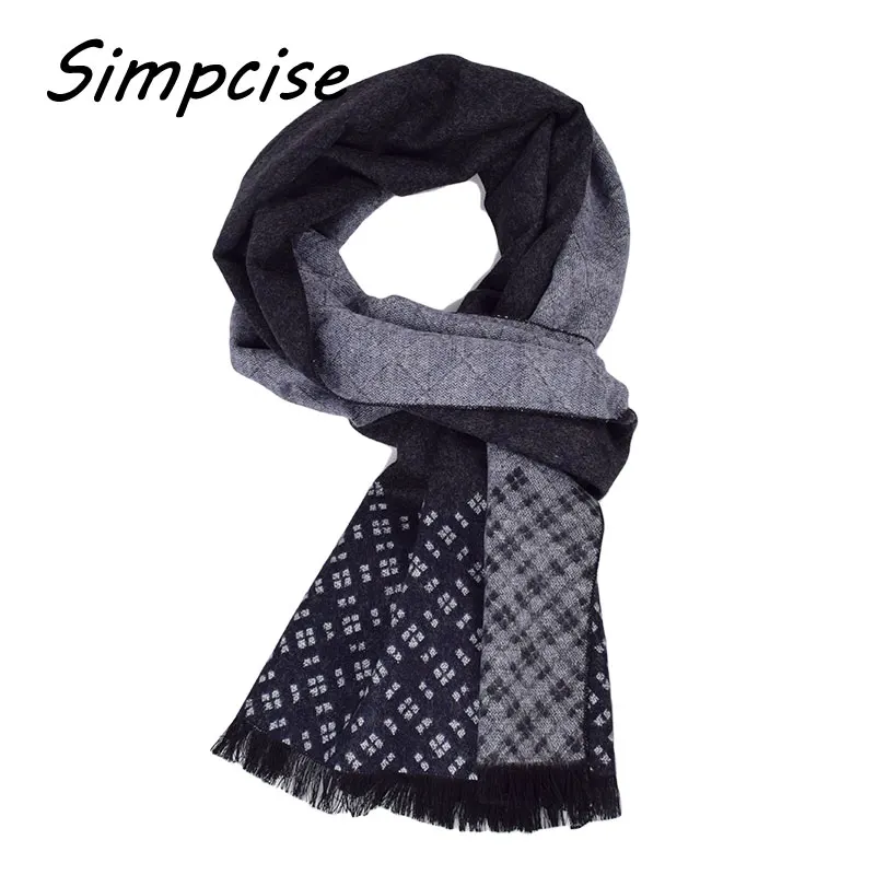 [Simpcise] Man Grid Winter Scarves Fashion style Long Cashmere scarf soft warm Wraps A3A18909 | Аксессуары для одежды