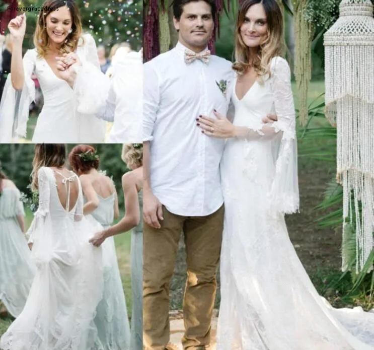 Свадебное платье с длинным рукавом кружевное пляжное в стиле бохо садовый