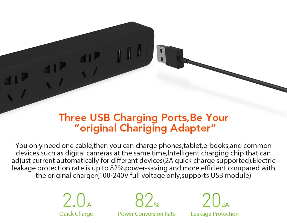 Xiaomi Mijia розетка с 3 USB 2A Быстрая зарядка стандартный удлинитель Розетка силовая полоса Домашняя электроника