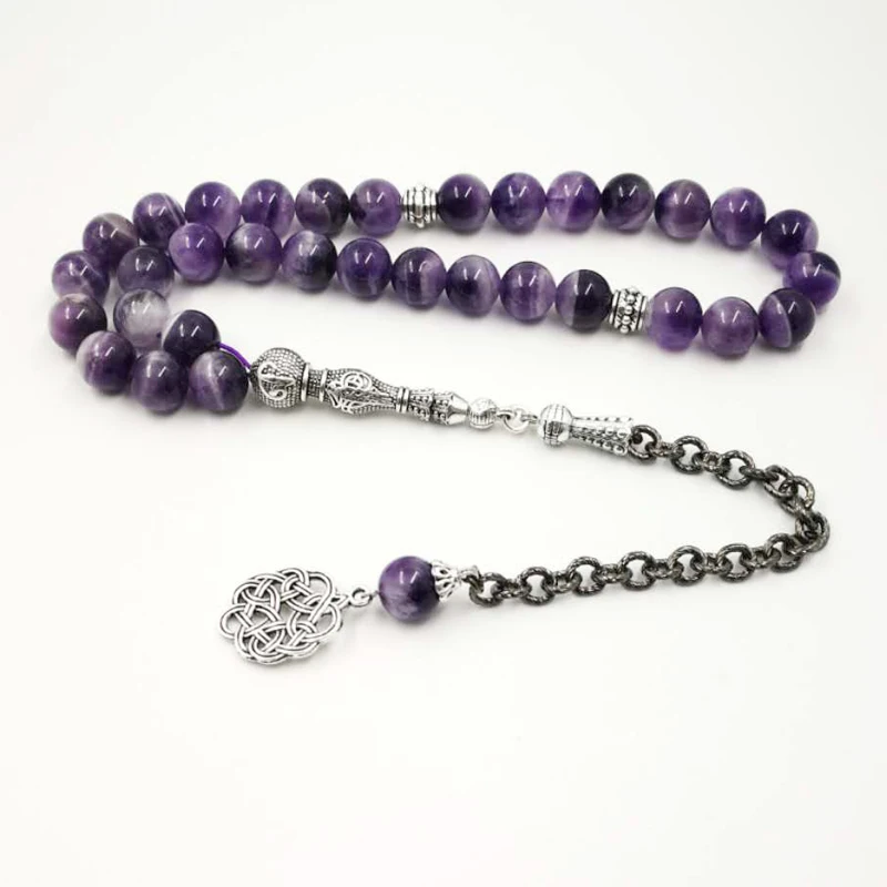 Женские браслеты из натурального аметиста Tasbih с металлической кисточкой в стиле