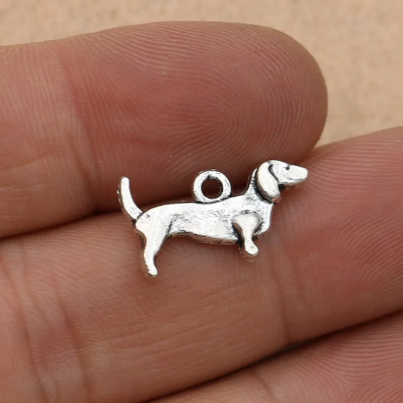 10pcs Dog Animal Charm Pendant fit Bracelet Necklace Antique Silver Plated Jewelry DIY Making Accessories 11x18mm | Украшения и