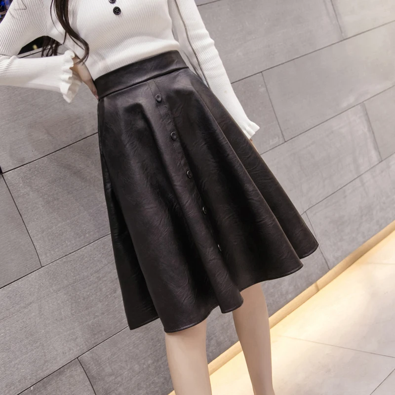 2018 Новинка весны для женщин юбка мода из искусственной кожи Высокая талия