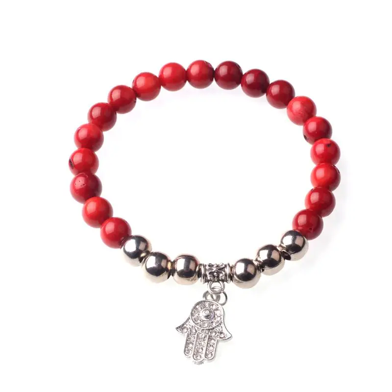 natural stone bracelets Red Coral fatima hamsa hand charms bracelet amulet woman jewelry|bracelet amulet|natural braceletcharm |
