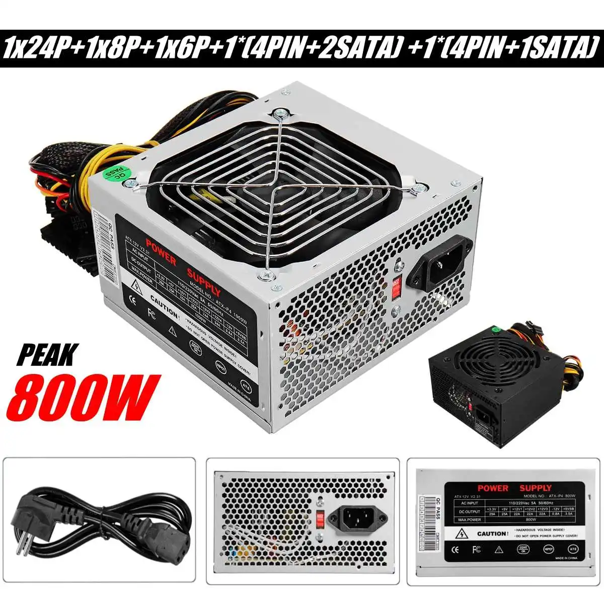 Макс 800W Питание PSU PFC бесшумный вентилятор блок питания ATX 24-контактный 12V компьютер SATA консоль для ПК-игр с поддержкой Windows Питание для Intel AMD компьютер