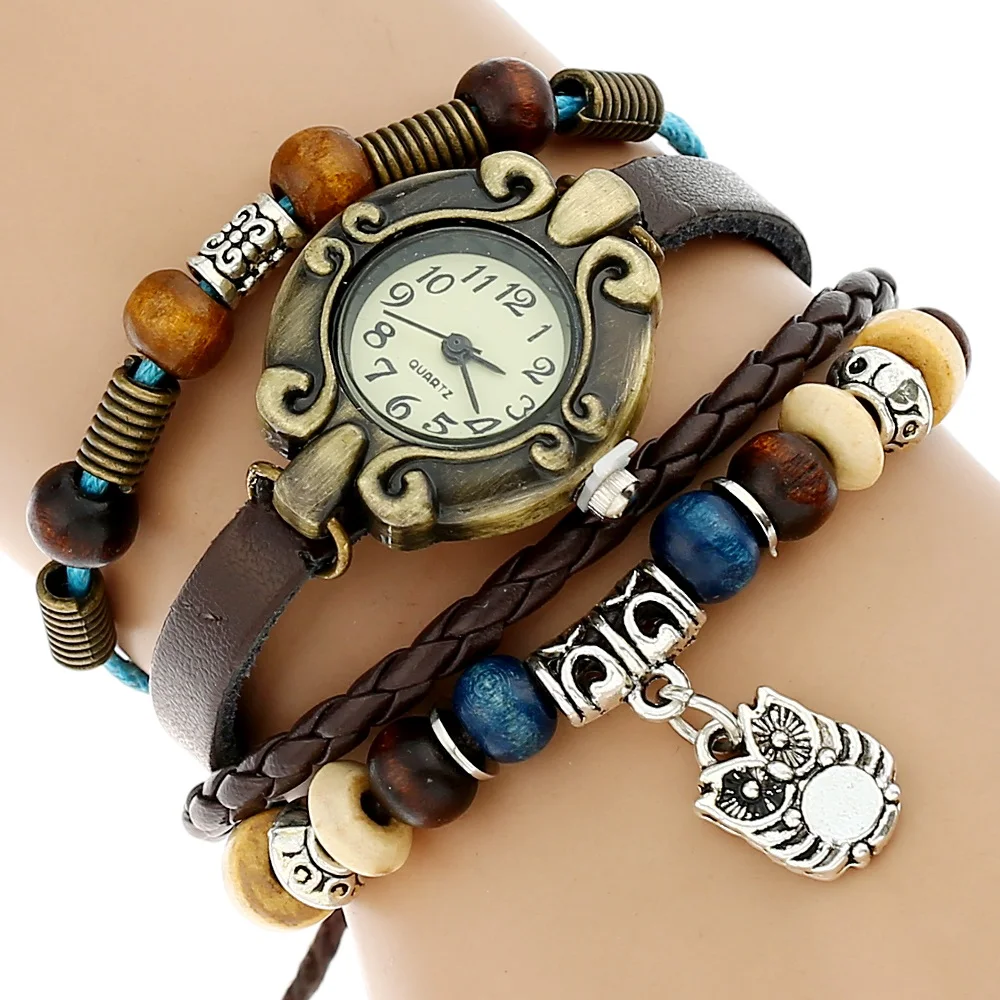 Gnova Platinum Paracord Watch Women handmade Charm Bracelet Korean Fashion Wristwatch Quartz Ethnic Vintage | Наручные часы
