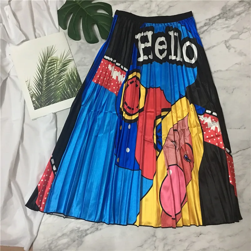 REALEFT Новое поступление женские элегантные плиссированные длинные юбки с принтом