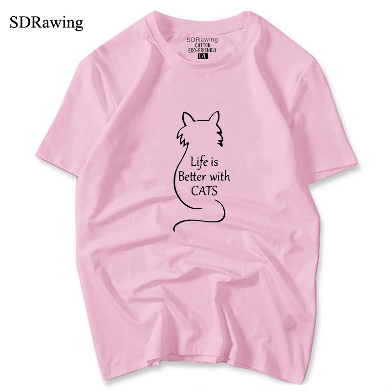 Хлопковая футболка с котами Life is better with cats графическим принтом из коллекции кошки