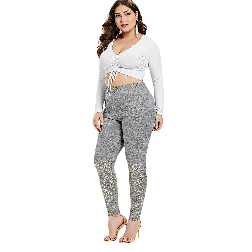 Плюс размер Эластичные Обтягивающие Леггинсы с высокой талией женские