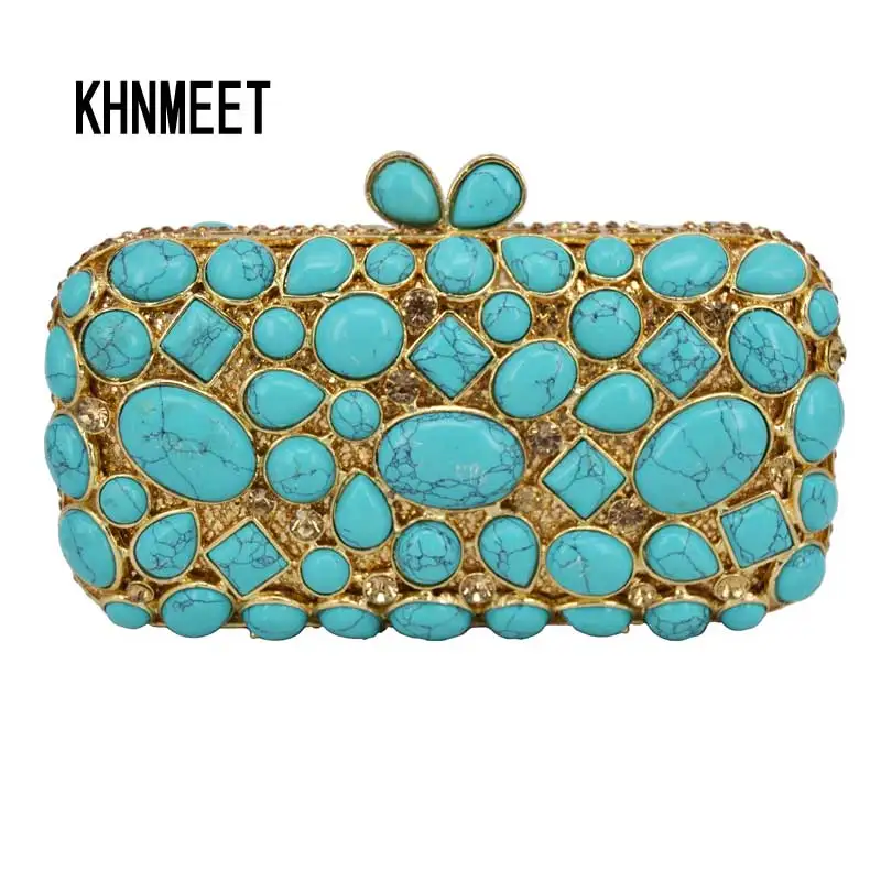 Булыжник Бирюзовый клатч для женщин со стразами вечерняя сумочка с украшением в