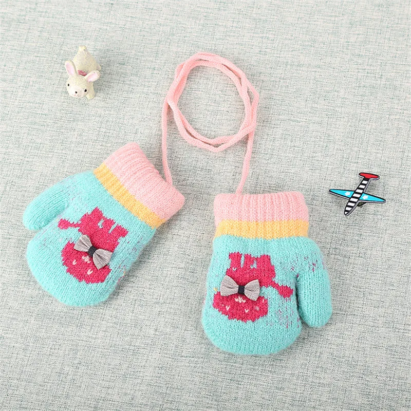Cute Infant Baby Gloves Thicken Hot Girls Boys Of Winter Warm Rope Full Finger Cartoon Soft Knitting kid Mittens | Детская одежда и