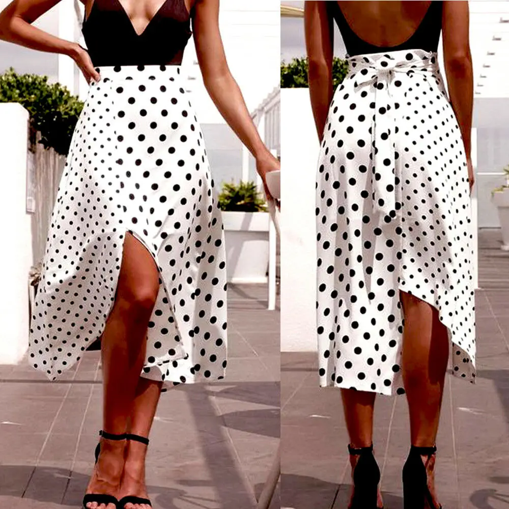 Женская длинная юбка с высокой талией и принтом в горошек летняя Пляжная