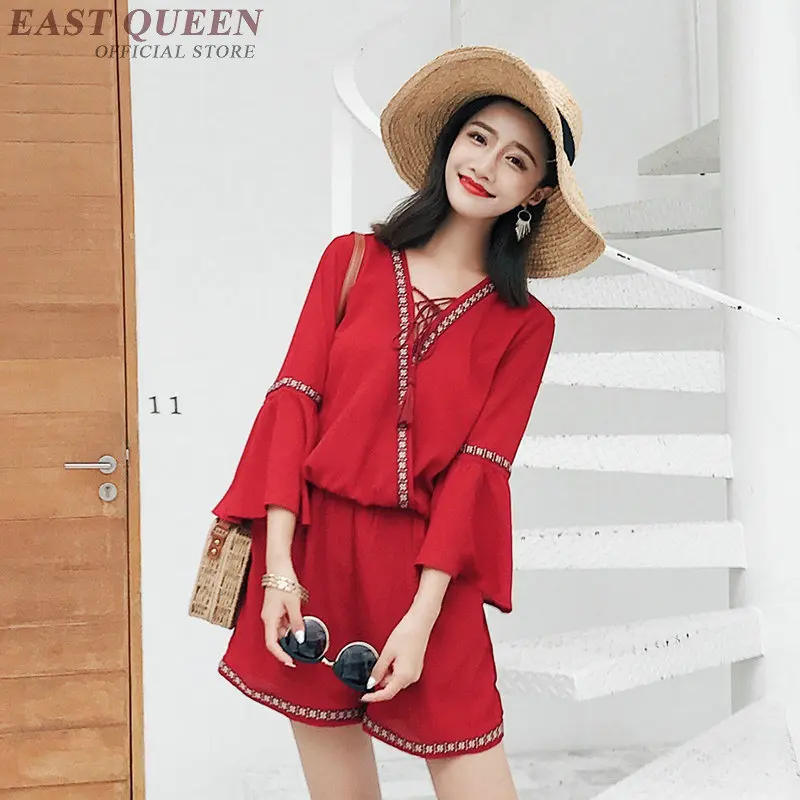Combishort femme Летний стиль комбинезон шорты пляжная мода Бохо одежда combi короткие AA3255