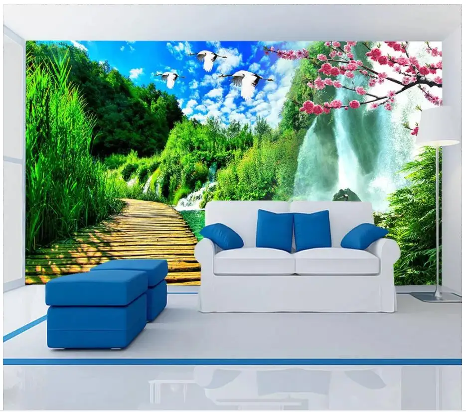 

Пользовательские 3d обои для стен, 3 d настенные фрески, обои, идиллический пейзаж, плавучая вода, лес, фон для дорожек, wa'l Декор