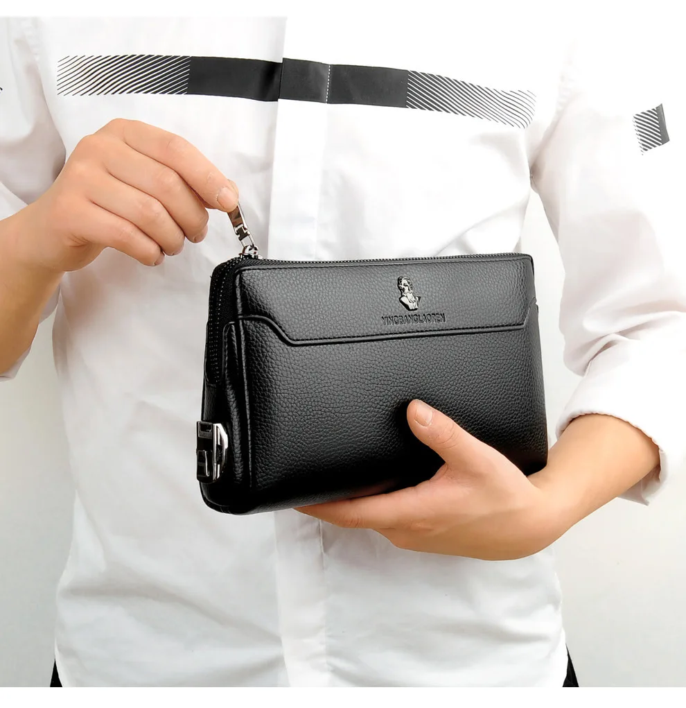 Длинный мужской кошелек с защитой от кражи, кожзам, Повседневная сумка, мужская деловая сумка с замком, клатч, большая вместительность, кодовый кошелек с замком