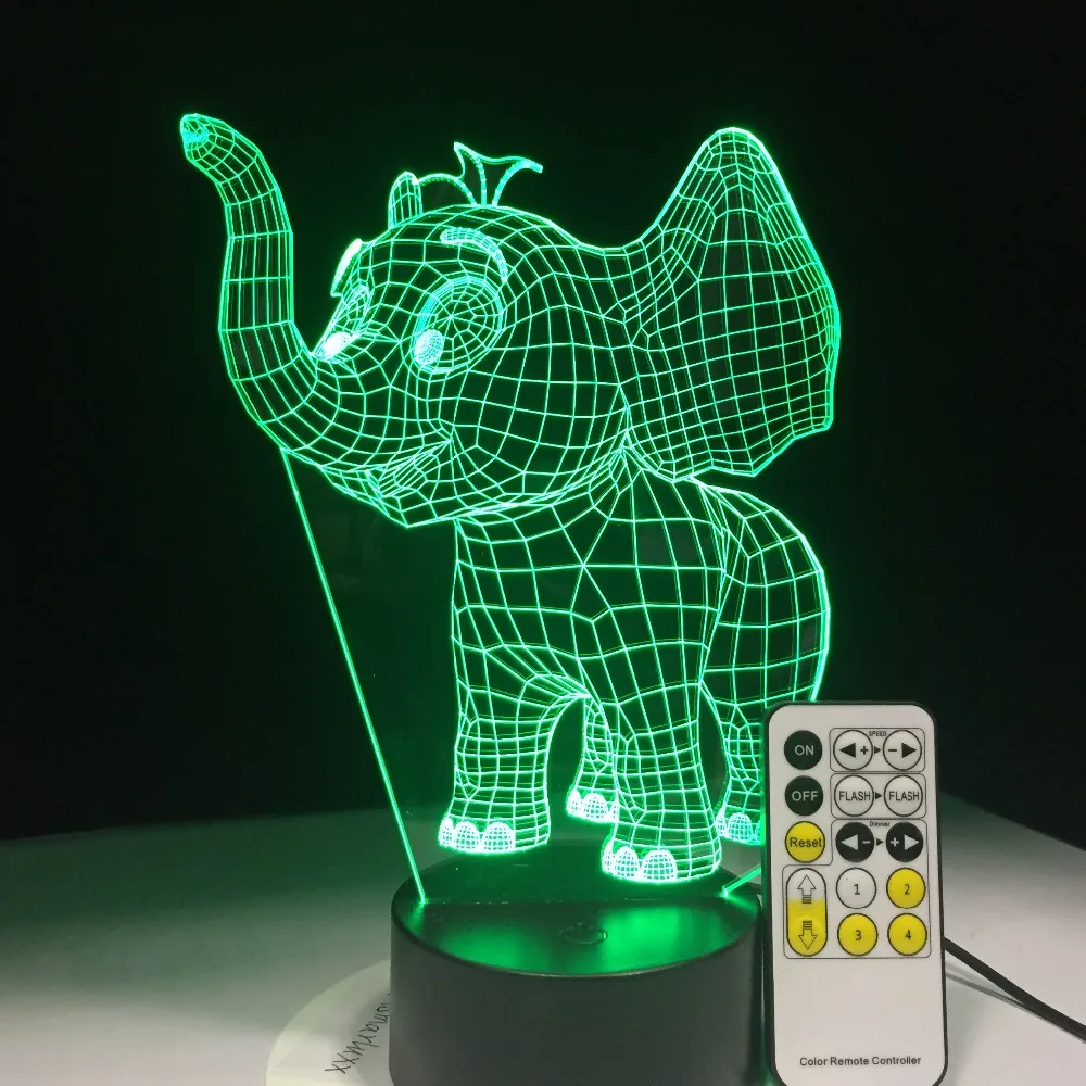 Маленький слон акриловый 3d красочные ночные огни Usb штекер в творческие подарки