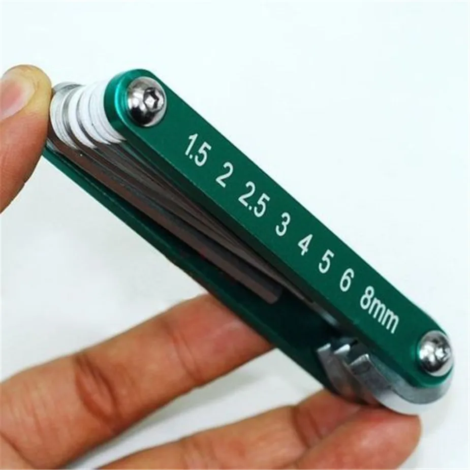 

Hot 8 Pcs Aluminum Case Folding Hex-Key Hex Key Tool Wrench Spanner Set HW-221M Kit Hot 2016 New