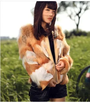 red fox fur Настоящая натуральная Шуба из красного лисьего меха с кожей, женская шуба из серебристого лисьего меха, зимняя модная куртка размера плюс EMS - Цвет: red fox fur