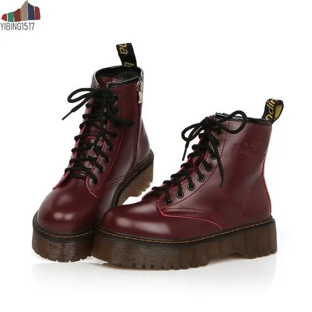 Bullock Real Leather Boots Women shoes Autumn Winter lace-up Flat boots Comfortable Retro work | Обувь