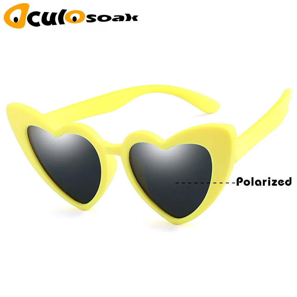 yellow gray Детские солнечные очки для девочек для детей Сердце TR90 черный розовый красный сердце солнцезащитные очки для детей поляризованные гибкие uv400 - Цвет линз: yellow gray