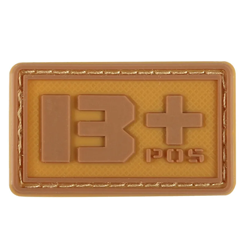 Khaki B PLUS 14 Светящийся ПВХ значок тактика A+/B+/-O+/AB+/A-/B-/O-/AB-type кровяного типа, дополненный военный значок резиновая куртка - Цвет: Khaki B PLUS 14