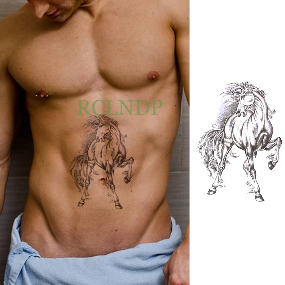 Водостойкая Временная тату наклейка лошадь наклейки флэш искусственные