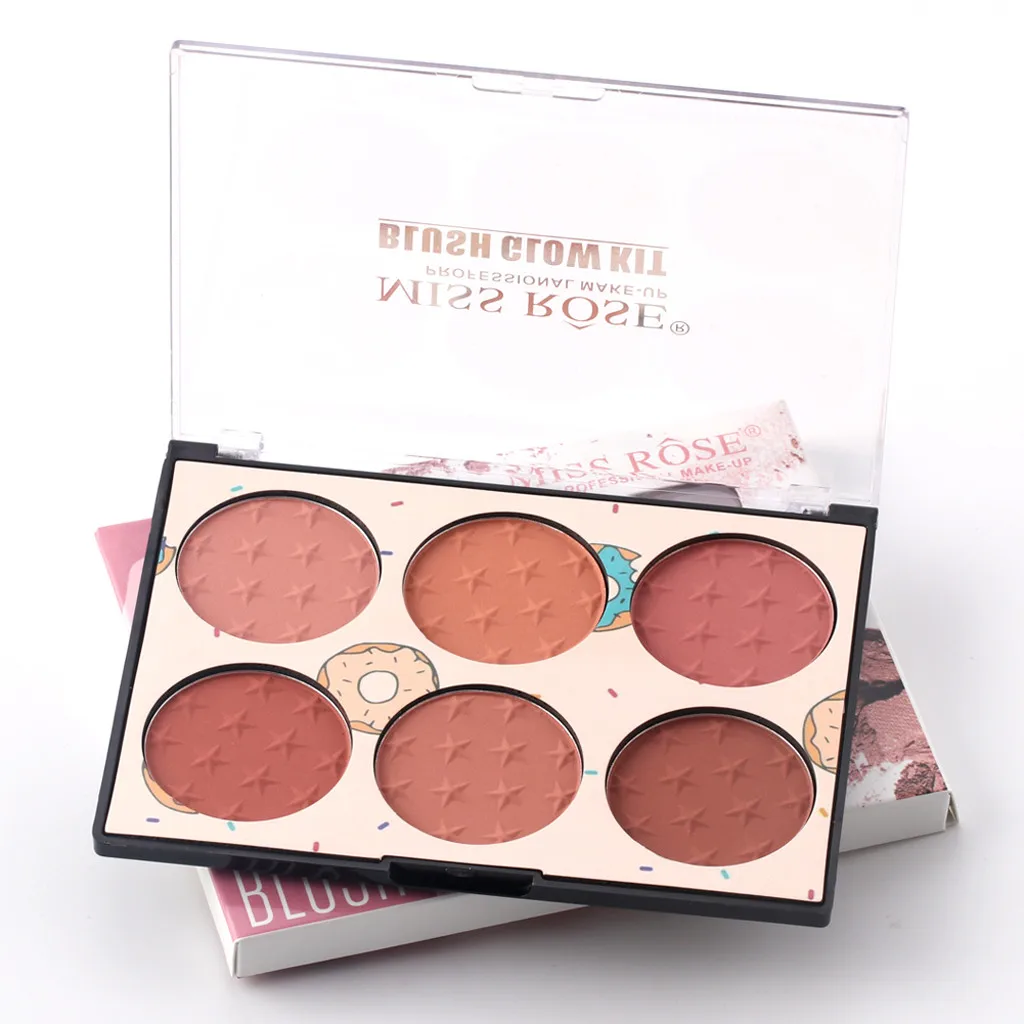 6 цветов Румяна Красный Гладкий минеральный пигмент палитра естественно Осветляющий Цвет лица Румяна длительный контур лица макияж