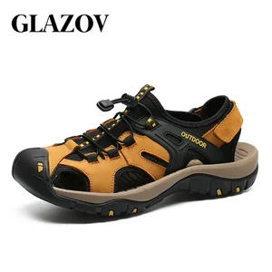 Мужские сандалии GLAZOV высокого качества, из натуральной кожи, в английском стиле, мужские сандалии из коровьей кожи, пляжная обувь 2018