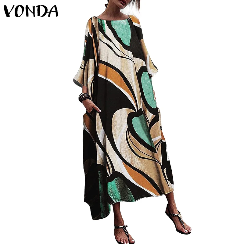 VONDA, Летнее Длинное платье, сексуальное, v-образный вырез, принт, богемное, Повседневное платье для будущих мам, короткий рукав, сарафан, Пляжное, для беременных, Vestidos