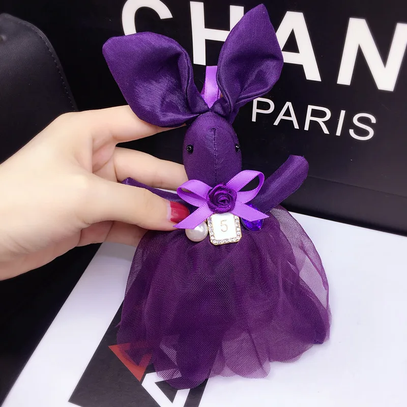 New Fashion Cute Cloth Lace Rabbit Keychain Bow Tie Net Yarn Key Rings Women Shoulder Bags Charm Pendant Car Holder | Украшения и