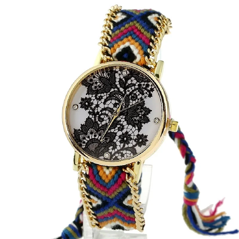 Женские часы Gnova с платиновым циферблатом этнические черные наручные в стиле