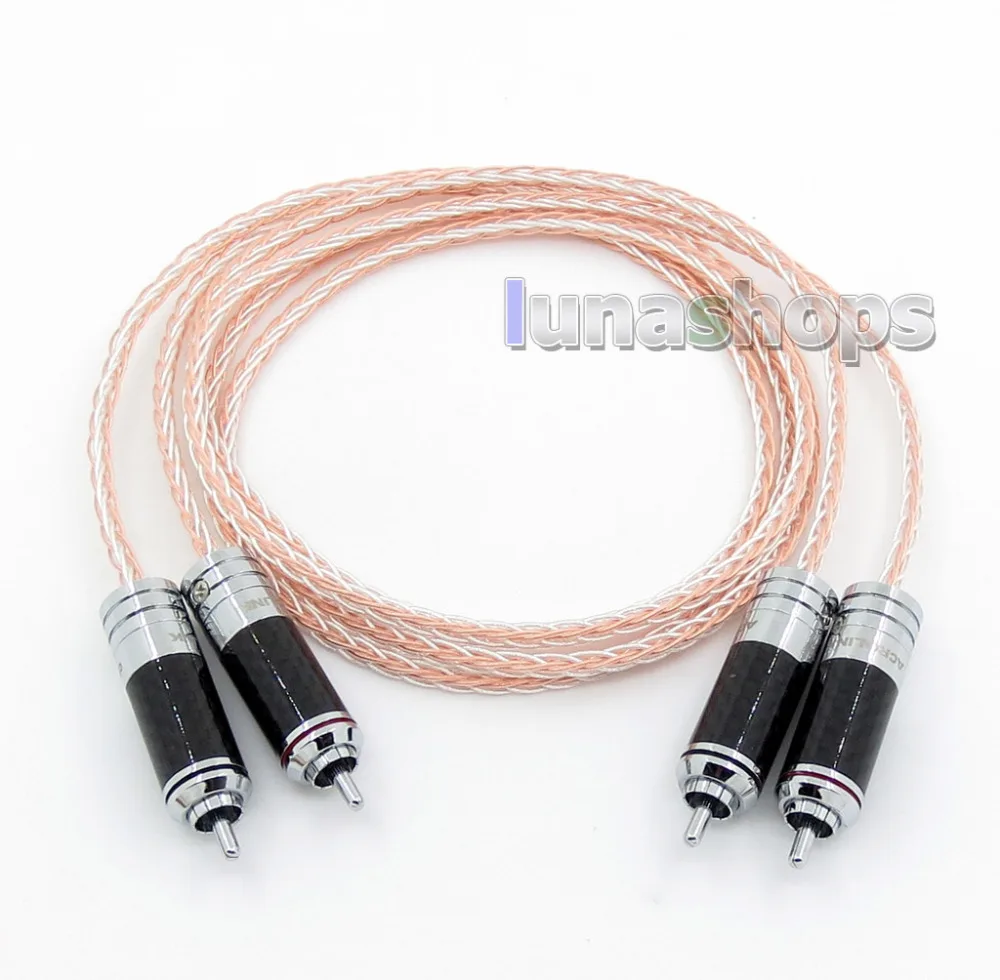 1 м Acrolink родиевый 2 RCA штекер стерео HiFi аудио кабель 8 ядер OCC Серебристая оплетка