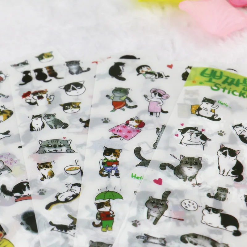 Креативные прозрачные ПВХ наклейки милый черно белый Кот фото альбом для