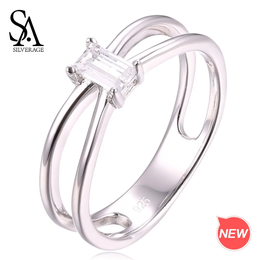 Женское прямоугольное кольцо из серебра 925 пробы с цирконием | Украшения и