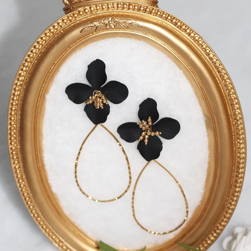

CHENFAN Multicolor yellow black painting flower Girl earrings water drop big circle round statement earrings for women jewelry