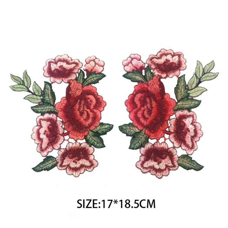 2018 Горячие 6 пар Красная роза Вышитые шитья на патч цветок железа наклейки для