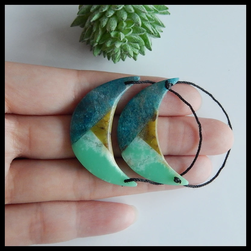 Натуральный драгоценный камень Chrysoprase, Синий Апатит кристалл, желтый опал Интарсия мода драгоценный камень серьги пара, 38x24x5 мм, 9,2 г