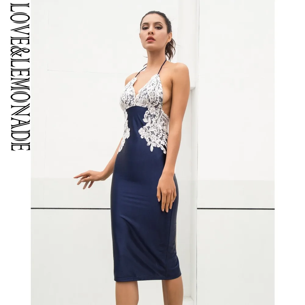 Женское облегающее платье LOVE & LEMONADE кружевное с V образным вырезом высокой талией