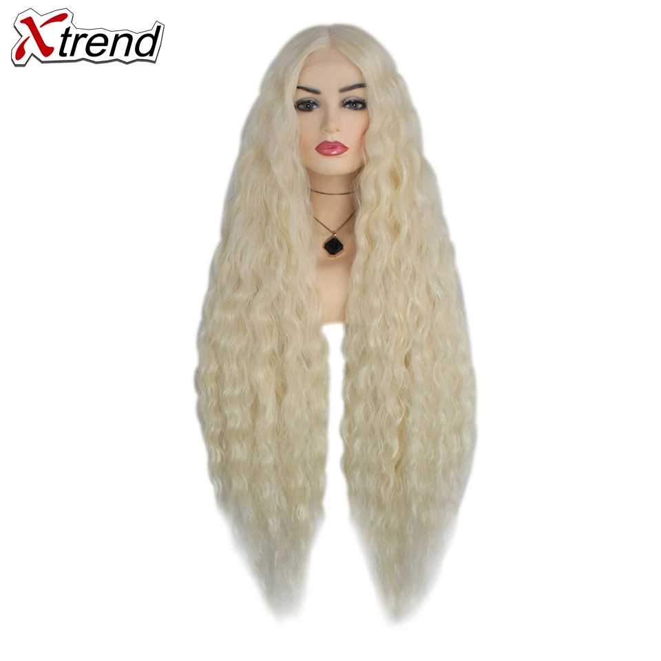 Xtrend, синтетический парик на кружеве, черный, 40 дюймов, 613, красный, коричневый, Омбре, парики для женщин, косплей, афро, длинные волосы, кудрявые, средняя часть