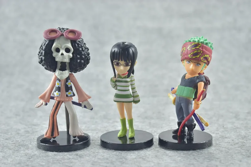 New hot sale 9pcs/set ONE PIECE Luffy Nami Zoro Chopper Sanji Brook FRANKY travel ver. 9CM gift for children free shipping | Игрушки и