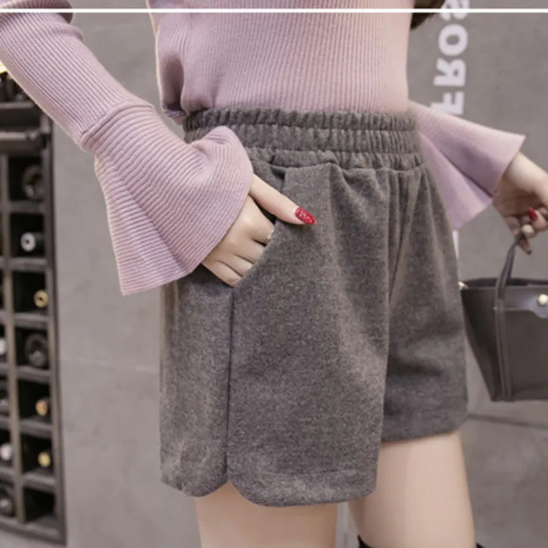 Новые осенние шорты женские зимние Свободные корейские широкие Feminino теплые с