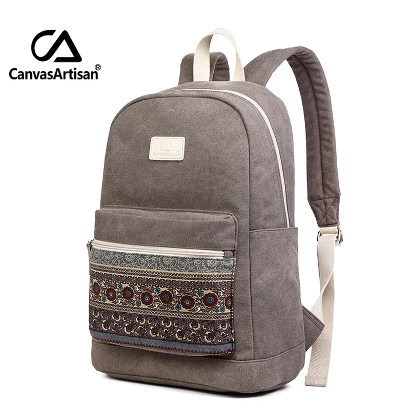 Canvasartisan Фирменная новинка холст рюкзак мешок для Для женщин Винтаж стильный Повседневное ноутбук путешествия Рюкзаки 2 Размеры 13 дюймов 15 дюймов - Цвет: light gray
