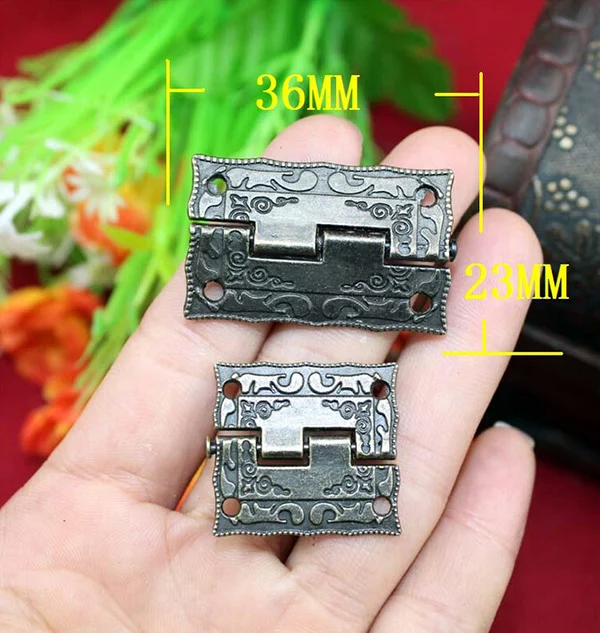 

Retro 50PCS 1.5Inch Zinc Alloy Anqitue Furniture Hinges Jewelry Gift Box Wooden Cases Hinges Antique Mini Printed Hinges
