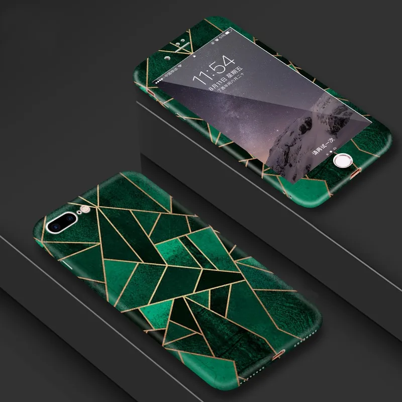New 17 FTAIDKJ 360 градусов Полная защита тела мраморный камень PC чехол для iphone SE чехол зеленый лист Capa для iphone X 7 6 6S 8 Plus 5 5S - Цвет: New 17