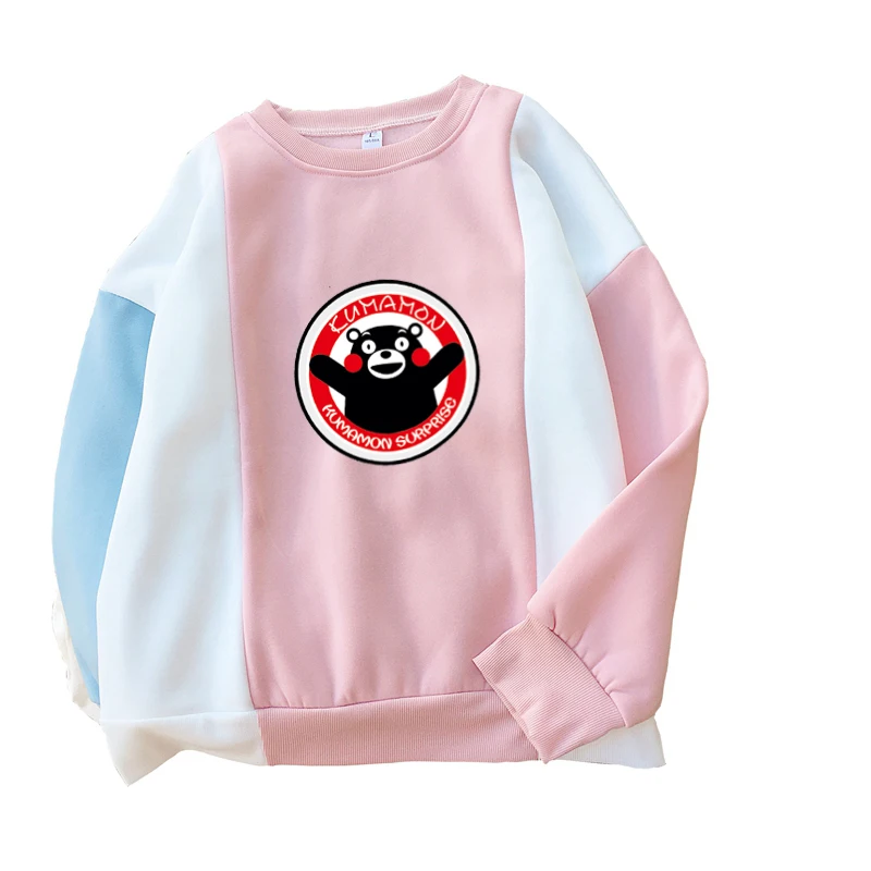 

Autumn Women Color Block Sweatshirt Harajuku Kpop Anime Kumamon Surprise Printed Fashion Streetwear Fresh Sweet Fleece Pullover