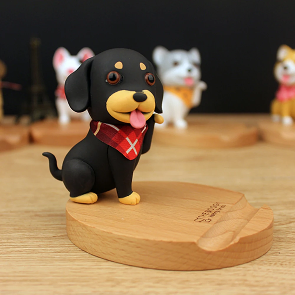 Black Dachshund XMXCZKJ мобильный телефон деревянный держатель для часов настольная подставка для Iphone X 8 милая собака бамбуковый смартфон Настольный держатель для планшета - Цвет: Black Dachshund