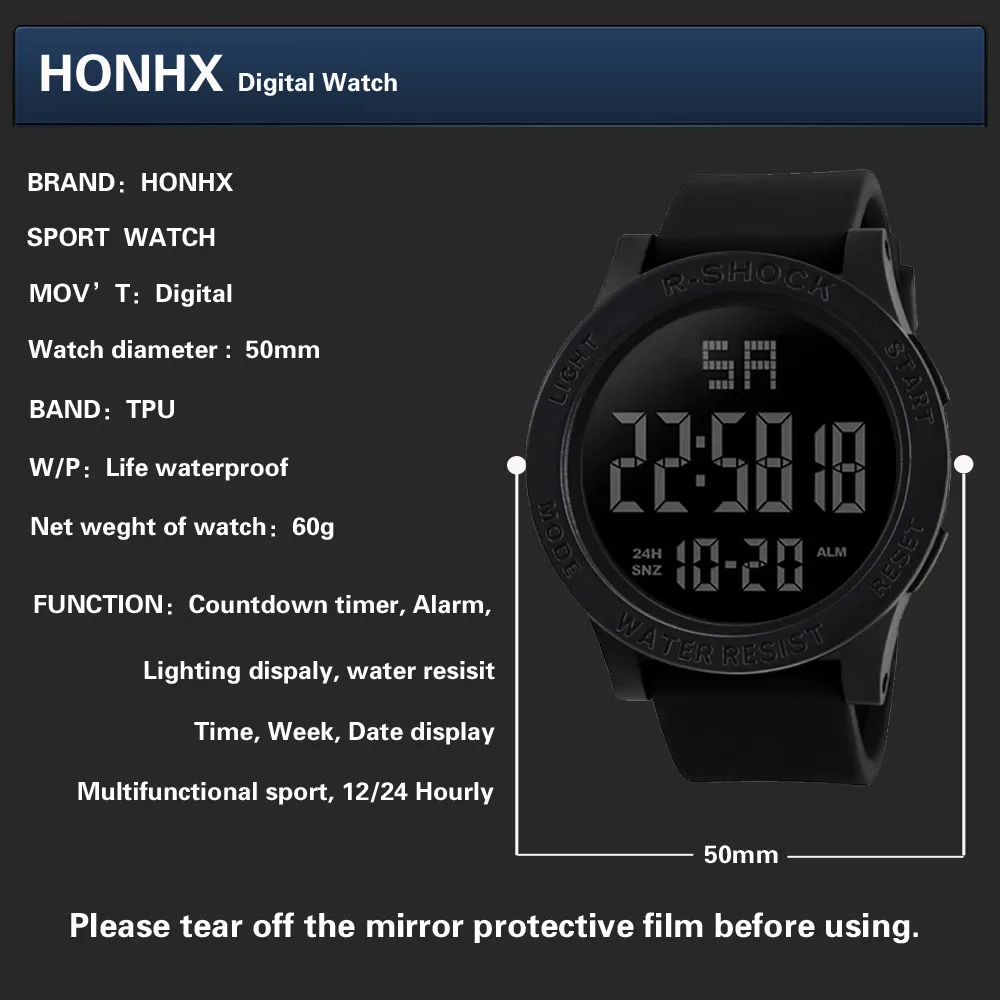 Masculino Mens Watches Fashion Waterproof Men's Boy LCD Digital Stopwatch Date Rubber Sport Wrist Watch For Men Relojes | Наручные